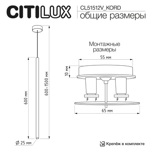 Citilux SkyPORT.10 TUBU CL51512V_KORD LED Подвесной встраиваемый светильник Латунь