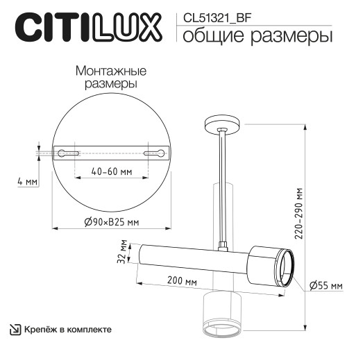 Citilux VEKTOR CL51321_BF Потолочный светильник на штанге Чёрный 20см