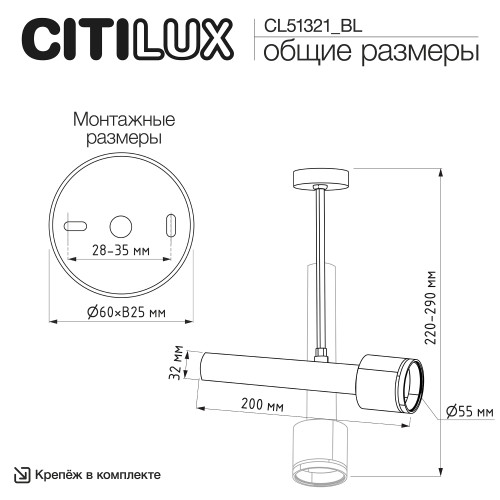 Citilux VEKTOR CL51321_BL Потолочный светильник на штанге Чёрный 20см