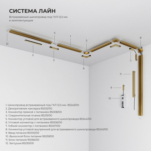 Коннектор угловой для встраиваемого шинопровода (латунь) 85244/00_система Лайн 85244/00 Elektrostandard