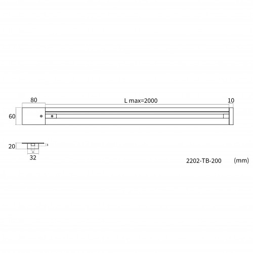 2202-TB-200, шинопровод, L2000xW60xH20 Favourite