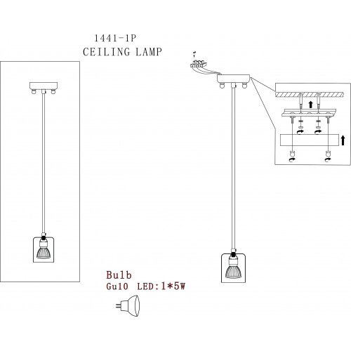 1441-1P, подвес, D100xH1000max, 1xGU10LEDx5W, 400LM, 3000K, included Favourite