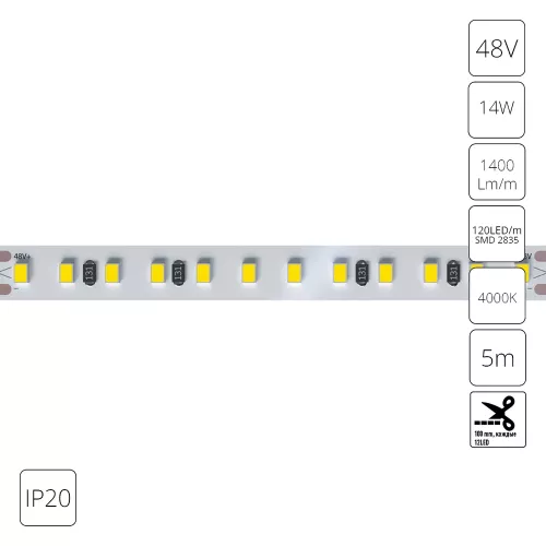 Светодиодная лента 48V 14,4W/m 4000К 5м IP20 Arte Lamp TAPE A4812010-06-4K