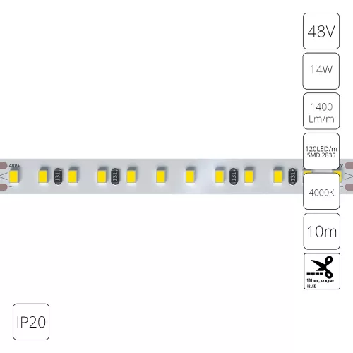 Светодиодная лента 48V 14,4W/m 4000К 10м IP20 Arte Lamp TAPE A4812010-08-4K