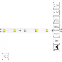 Светодиодная лента 24V 4,8W/m 6000К 5м IP20 Arte Lamp TAPE A2406008-03-6K