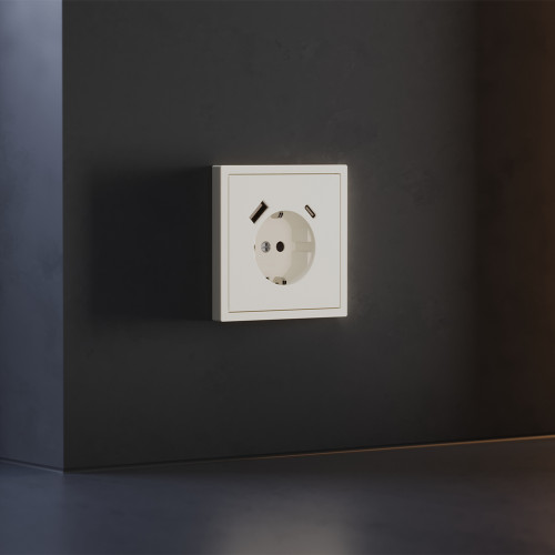 Накладка для розетки с заземлением и защитными шторками, с USB A+C, S70 (хлопок)