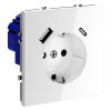 Розетка встраиваемая VOLTUM S70 с заземлением и защитными шторками, 16А, с USB, A+С, (белый глянцевы