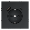 Розетка встраиваемая VOLTUM S70 с заземлением и защитными шторками, 16А, с USB, A+С, (графит)