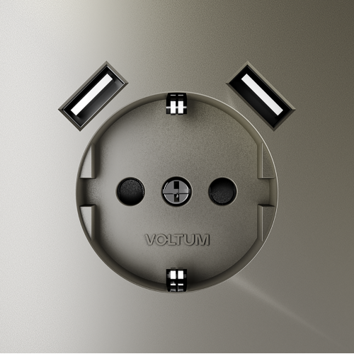 Розетка встраиваемая VOLTUM S70 с заземлением и защитными шторками, 16А, с USB, A+A, (шелк)