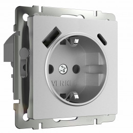 W1171765/ Розетка с заземлением, шторками и USB тип A+C (серебряный матовый)