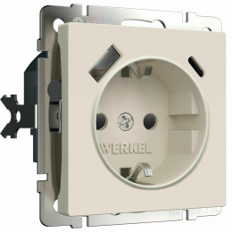 W1171762/ Розетка с заземлением, шторками и USB тип A+C (айвори матовый)