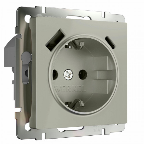 W1271704/ Розетка с заземлением, шторками и USB тип A+C (дымчатый)