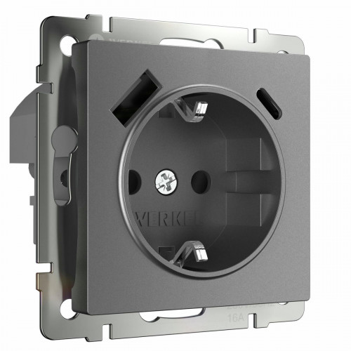W1171764/ Розетка с заземлением, шторками и USB тип A+C (графит матовый)
